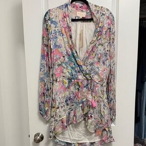 Rococo Sand Floral High Low Dress - Pink and Blue with Silver Accents - NWT